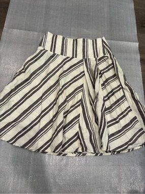 [4R]Gap Striped A-Line Linen Cotton Skirt in Cream Black